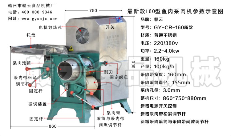 贛云牌2013新款160型魚(yú)肉采肉機(jī)技術(shù)參數(shù)結(jié)構(gòu)圖